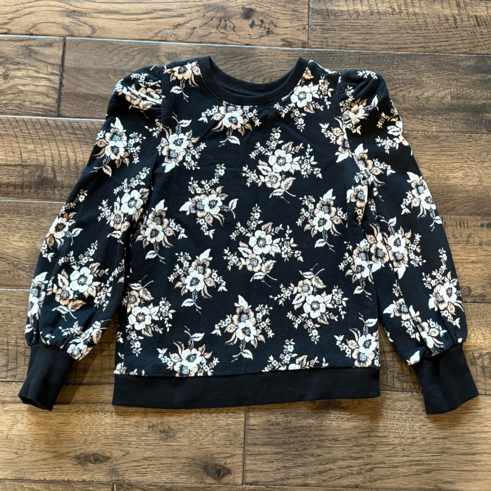 Girls’ Janie and Jack Black & Ivory Floral Sweatshirt, Sz 10